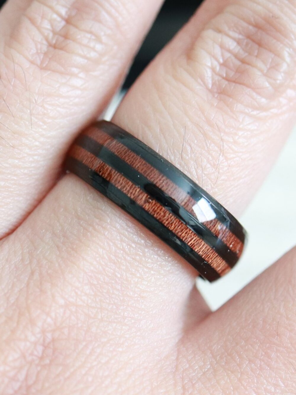 BB8 Mens Ring 8mm 2-Tone Black/Brown Wedding Band Ring Stainless Steel